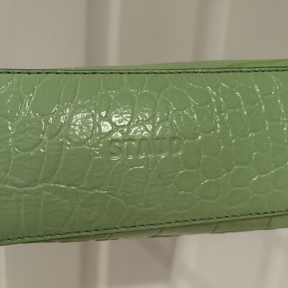 STAUD Women Patent Leather Croc-Embossed Shoulder Bag, Light Green, Metal Logo - Picture 5 of 10